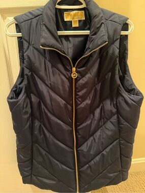 Michael Kors Navy Quilted Puffer Vest with Gold-Tone Zip Pull